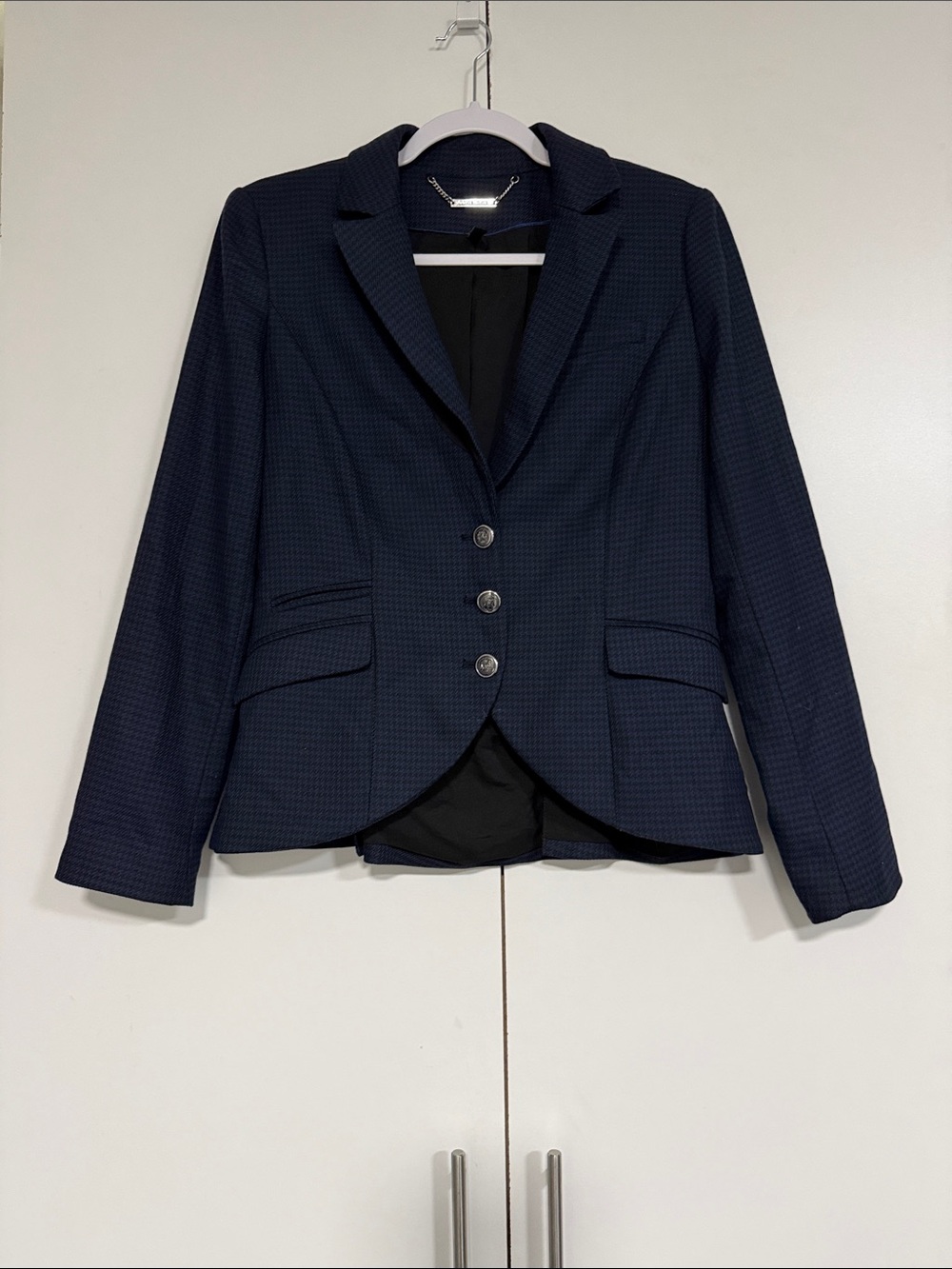 White House Black Market Dark Navy Micro-Check Tailored Blazer